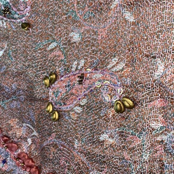 Cynthia rowley bohemian knit fringed beaded sequined textured scarf - Picture 7 of 7